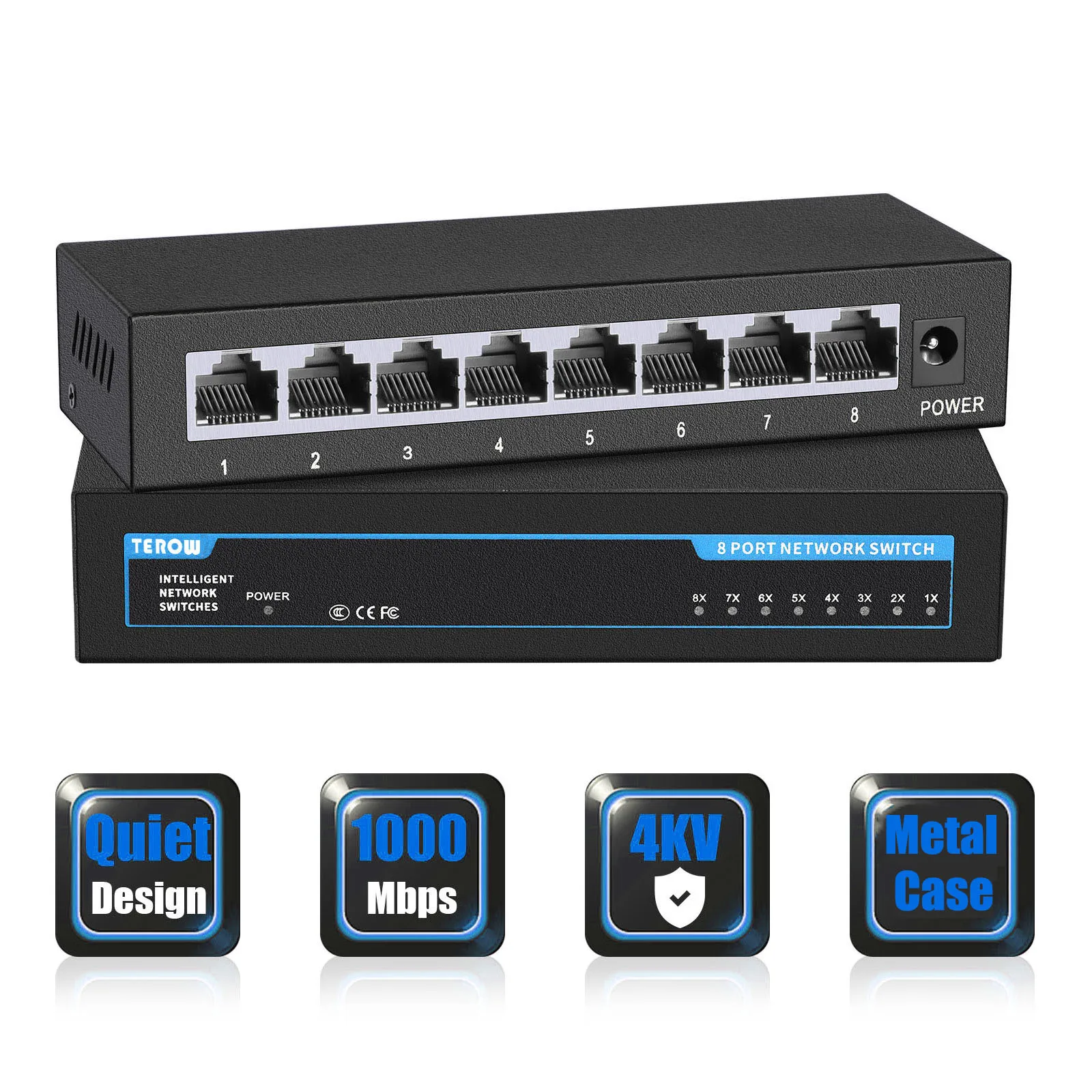 TEROW 8 Ports Ethernet Switch Gigabit Network Switch 100 1000Mbps Gigabit Switch Fast RJ45 LAN Hub for ip camera NO POE