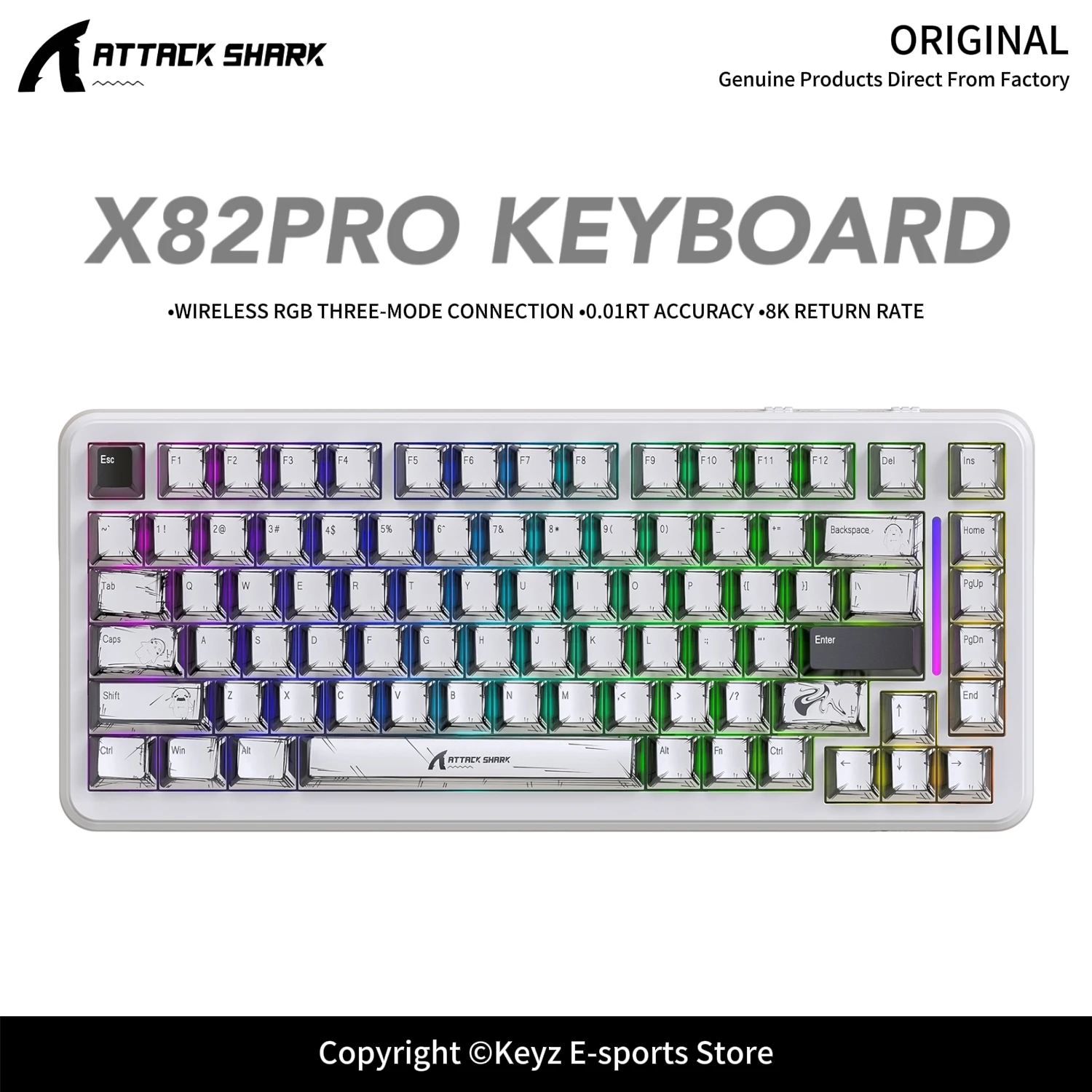 ATTACK SHARK X82Pro HE Wireless Tri-Mode 8000Hz Magnetic Axis Keyboard 0.01mm RT Accuracy RGB PBT Keycaps 5000mAh Battery Gaming