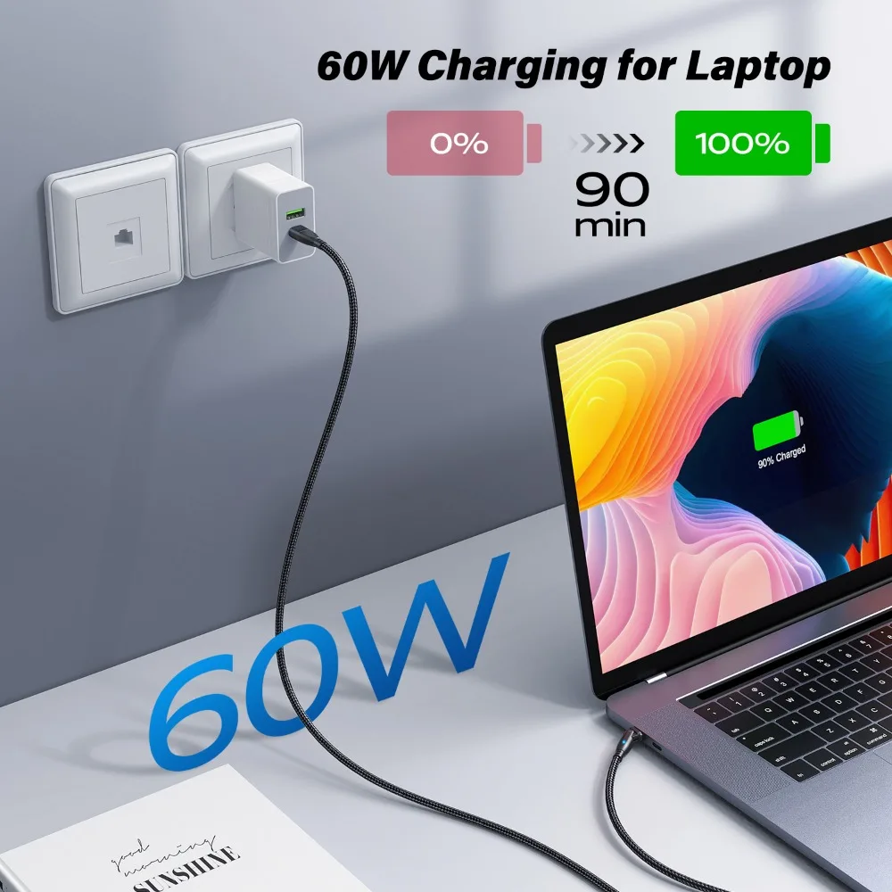 AUFU 100W USB C Cable 5A PD Fast Charging Charger Wire Cord for Macbook iPad Samsung Xiaomi 180 Rotate USB to Type-C Cable 3M