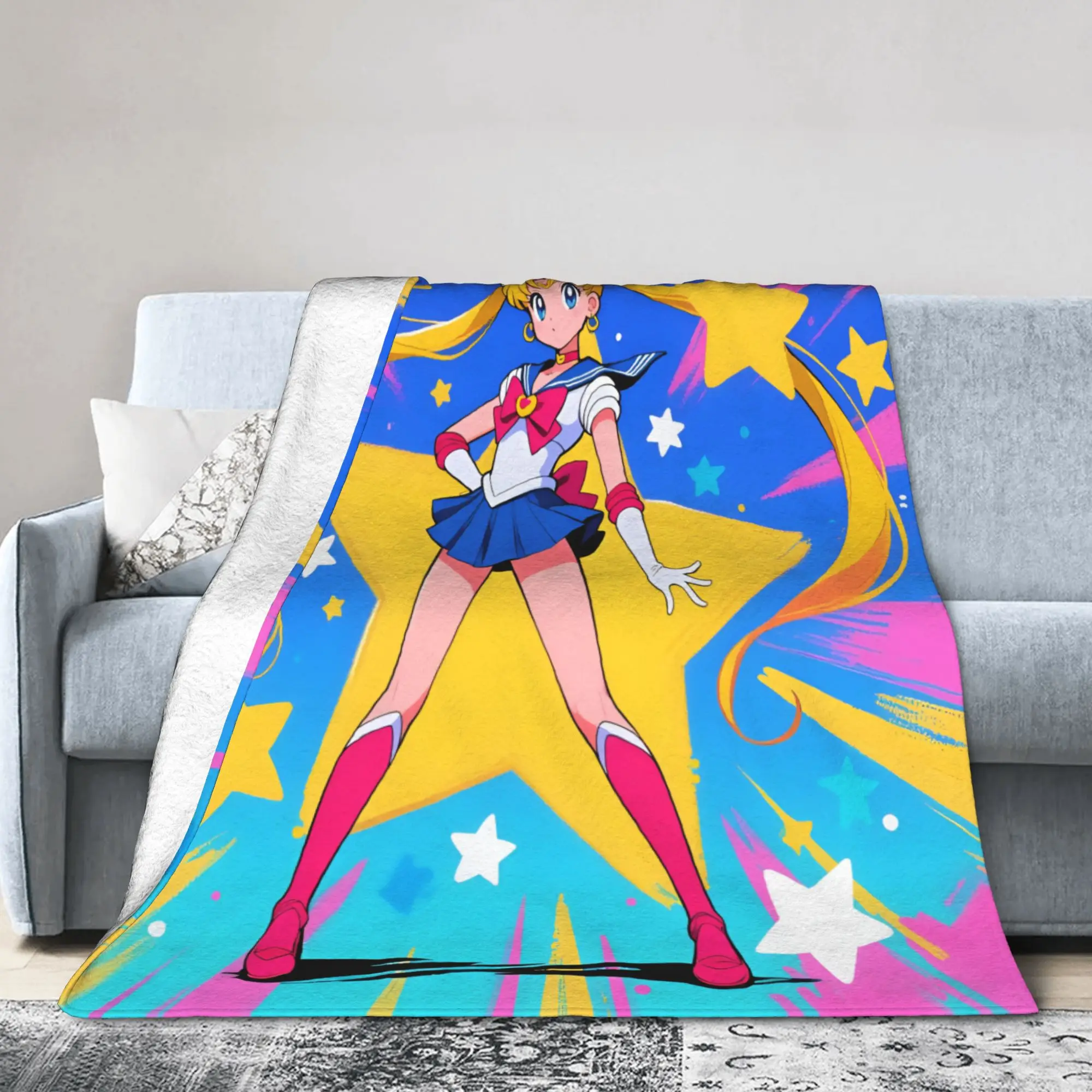 Custom Sofa Fleece S-Sailors M-Moons Mangas Throw Blanket Warm Flannel Animes  Blankets for Bedroom Car Sofa Quilt