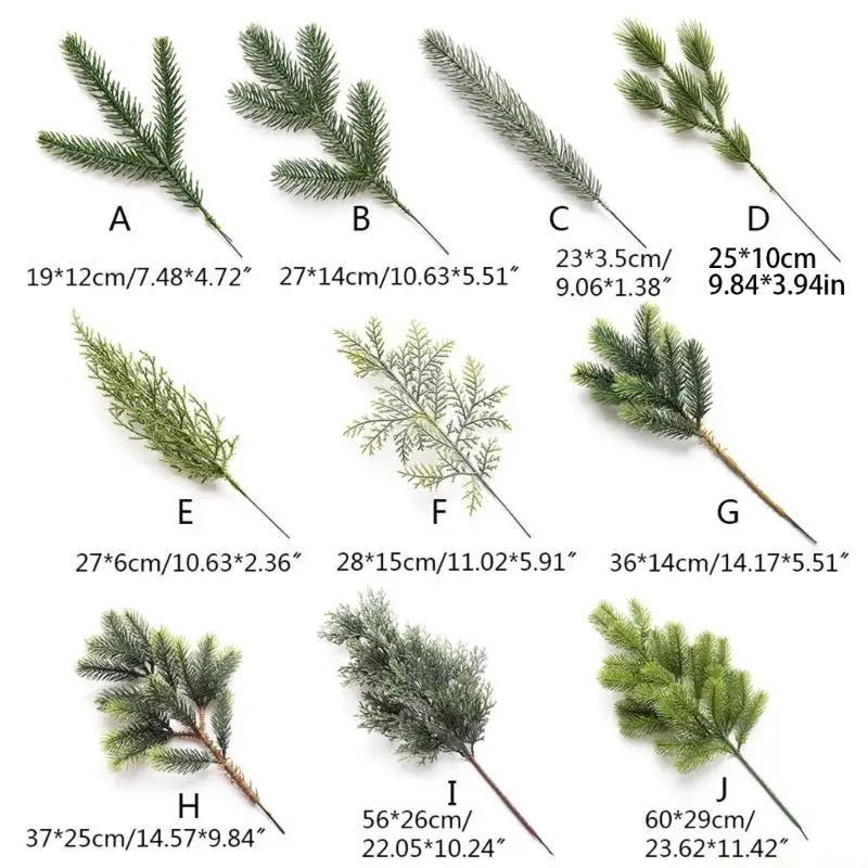 QX2E Christmas Artificial Leaves Simulation Pine Tree Branch for DIY Flower Arrangement Home Christmas Festival Party Decoration