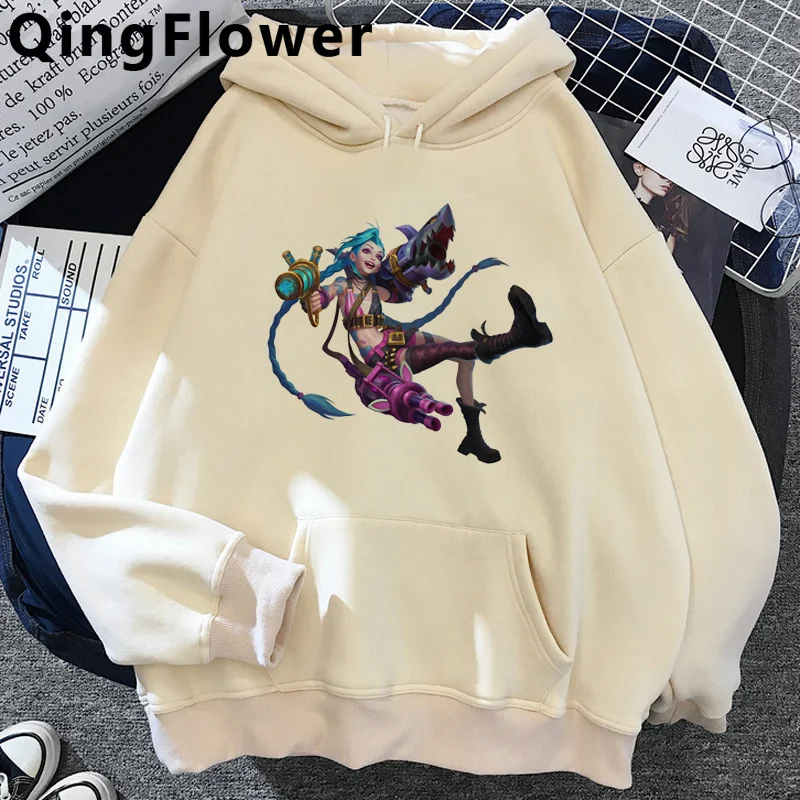 Arcane Jinx sudaderas con capucha para hombre, ropa de calle de gran tamaño, sudaderas con capucha de anime harajuku