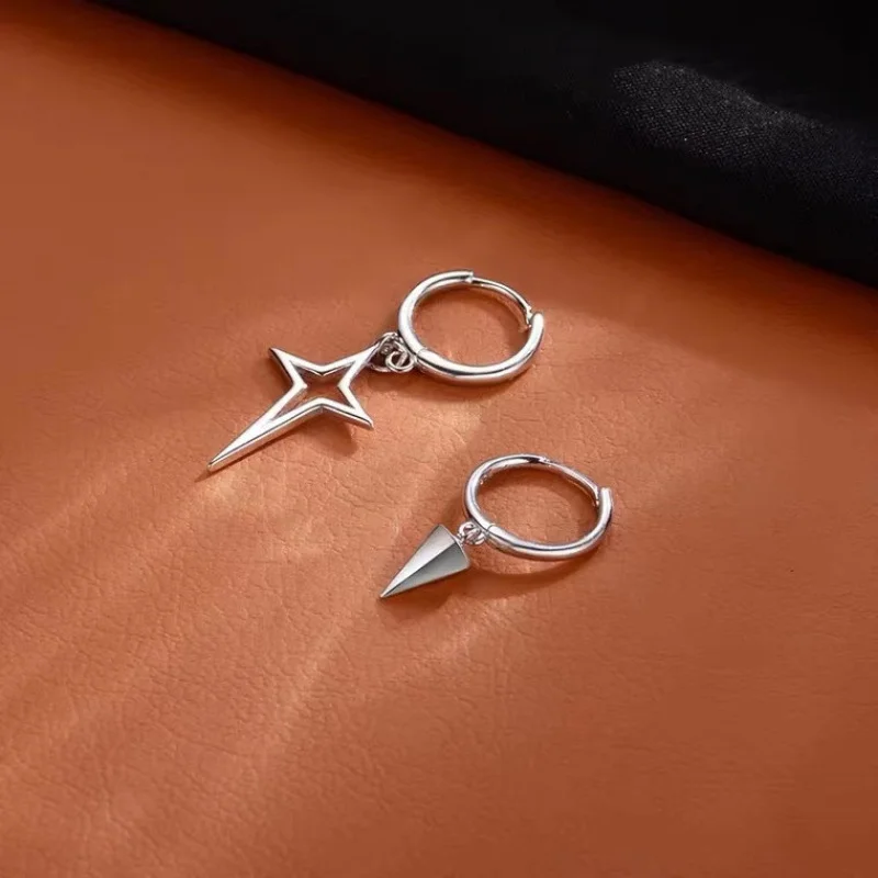 s999Sterling Silver Asymmetric Stars Earrings Simple Special-Interest Design High SenseinsCold Style Delicate Earrings Women