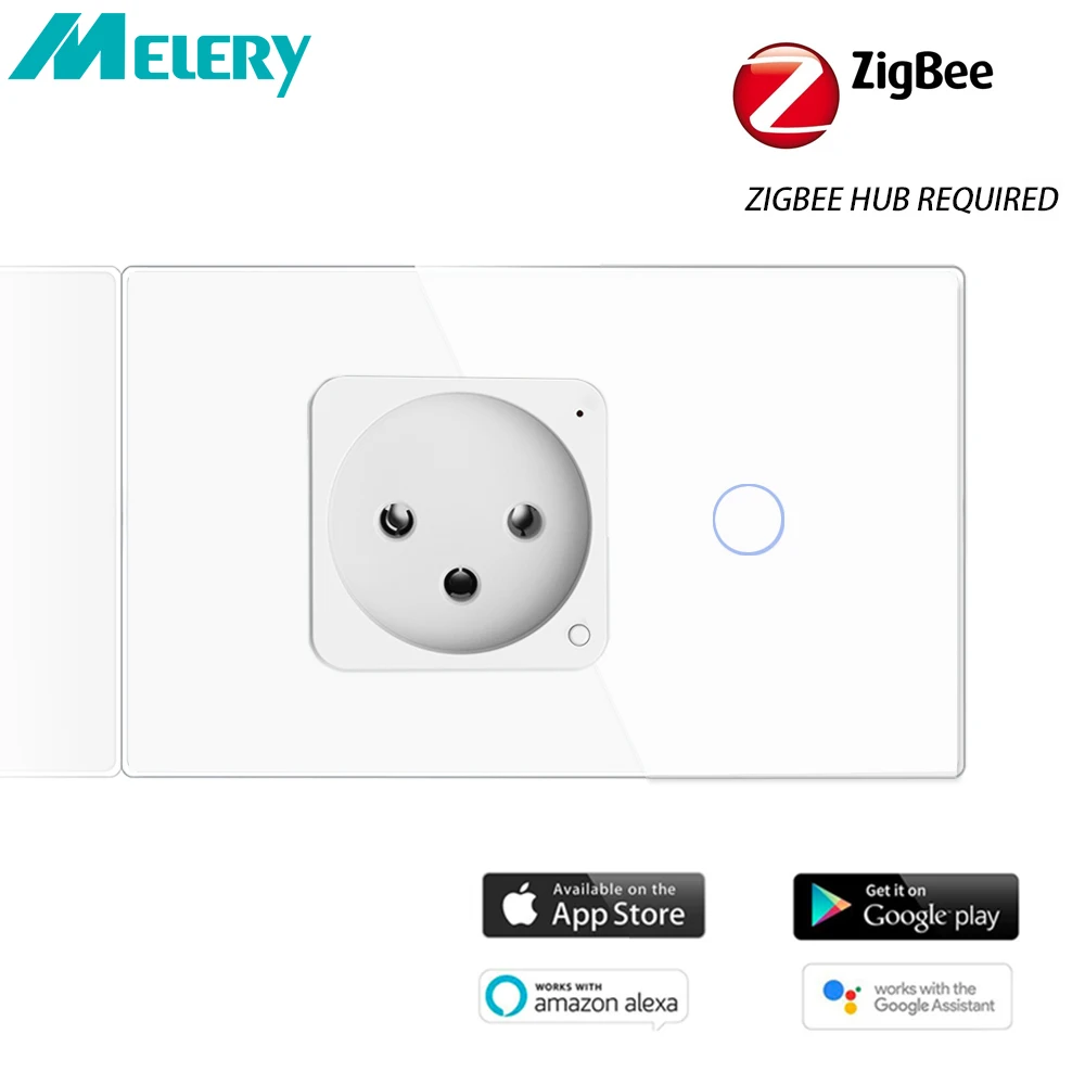 Melery Zigbee Israel Wall Socket Smart Light Switch Electrical Plug Outlet Touch & Remote by Tuya Alexa Google Home Hub Required