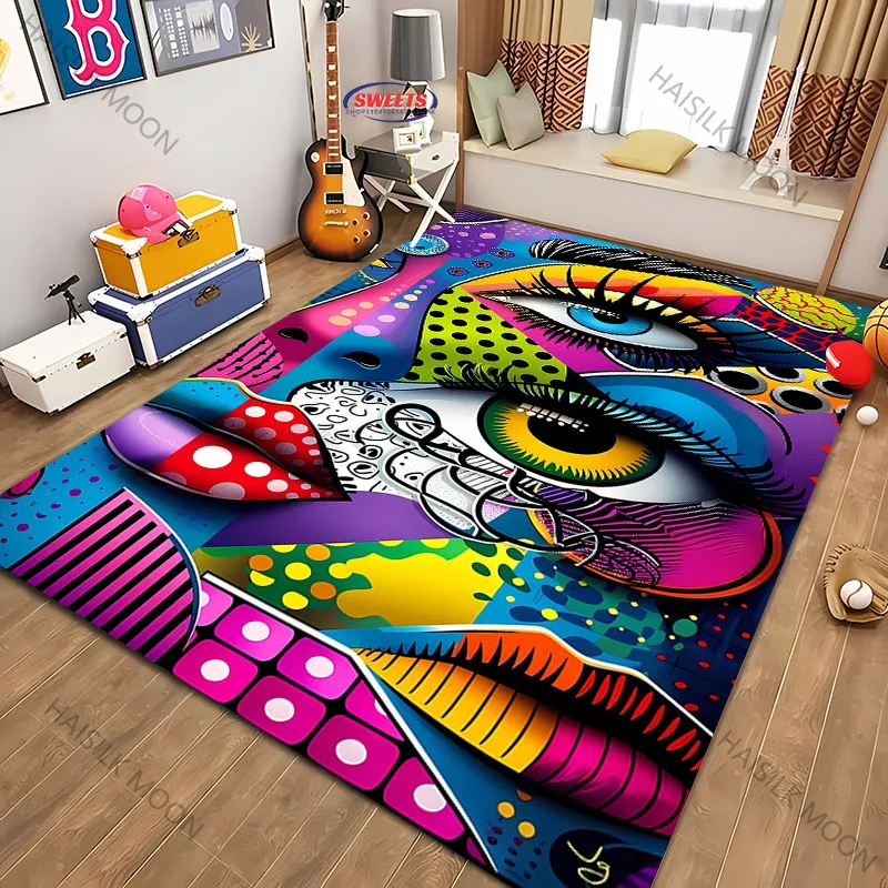3D HD Printing Pop Art Colorful Carpet Soft Mat for Living Room Bedroom Game Room Entrance Hall Home Art Decor Rugs Fast Arrive
