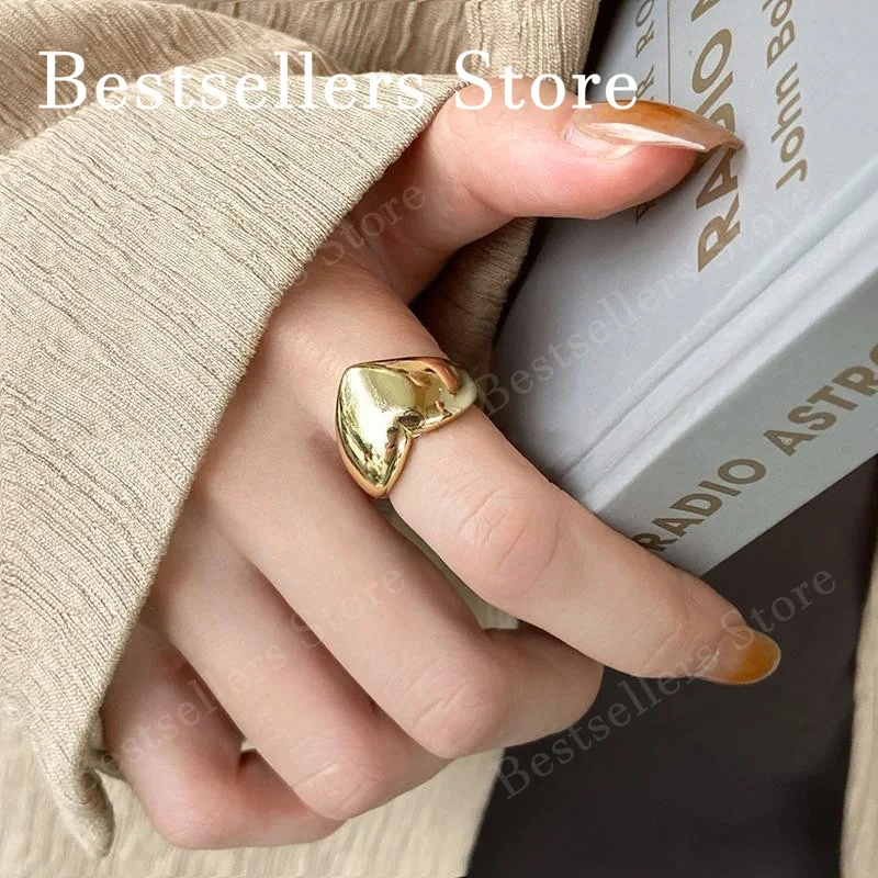 925 Sterling Silver / 18K Gold Plated Simple Polished Heart Ring for Women, Fashion Charm Jewelry, Wedding Gift view 5