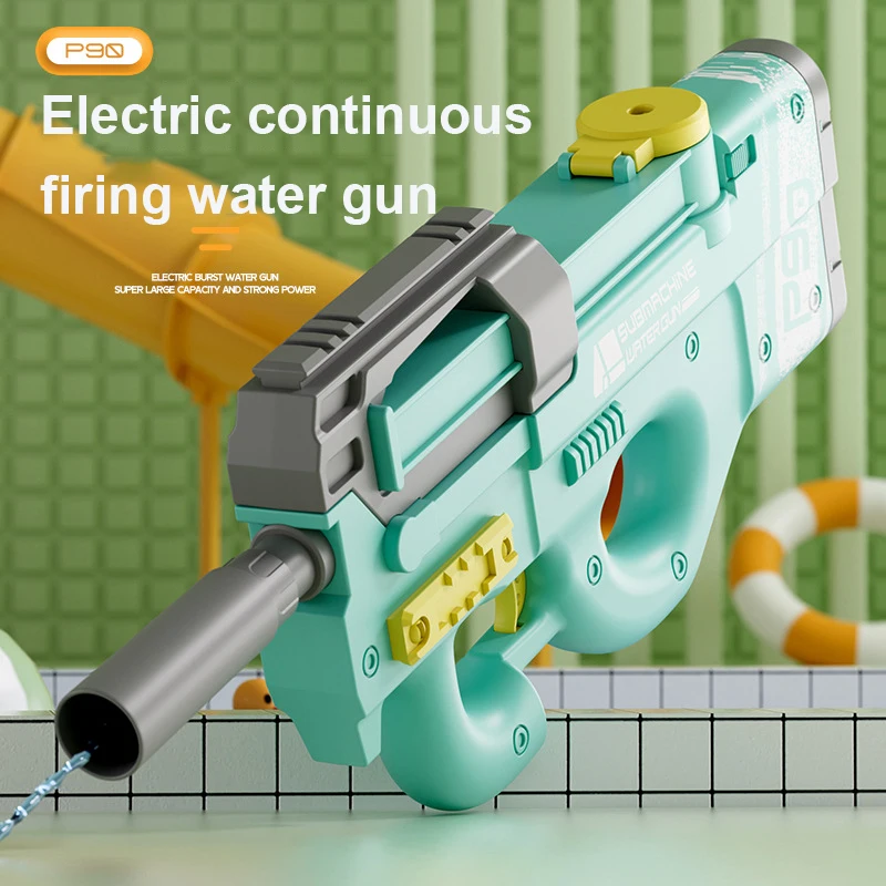 High-Speed Electric Water Gun P90 Summer Outdoor Child Toys 12m Range Continuous Firing Water Gun External Connect Coke Bottle