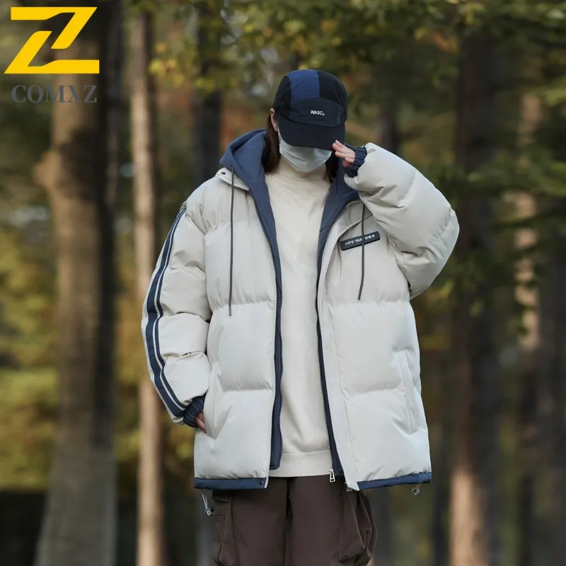 COMXZ 2025 New High Quality Fleece Lined Thick Hooded Cotton Jacket Two Piece Style Winter Coat for Men lightweight windbreaker