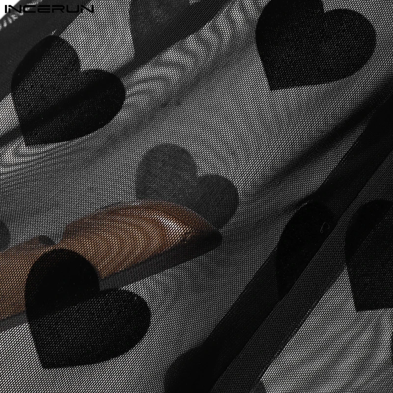INCERUN เสื้อกันหนาวผู้ชายพิมพ์ตาข่าย Patchwork ดูผ่านเซ็กซี่ชาย Rompers 2025 ซิปแขนกุดแฟชั่นบอดี้สูทผู้ชาย S-5XL