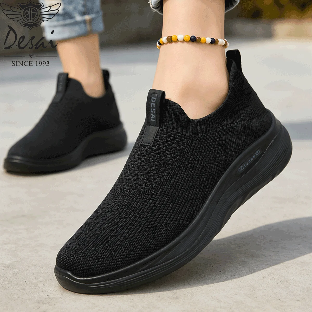 Desai Men's Wide Width Knit Slip-on Sneakers Sock Shoes Lightweight Comfort Walking Daily