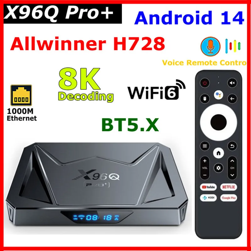 

2025 All New Android 14 TV Box X96Q PRO Plus Allwinner H728 4GB 64GB 8K Video Decoding BT5.X USB3.0 Wifi6 1000M LAN Media Player