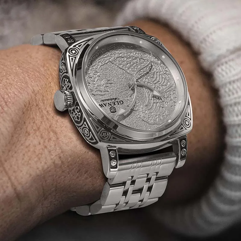 

GLENAW Mechanical Wristwatch Watches Men Surfing Sailboat Pointer Luminous Transparent Skeleton Mechanical Leather Male Clock