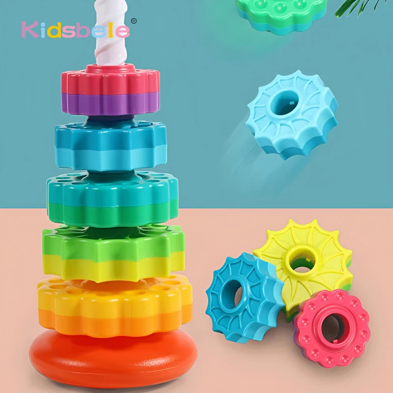 Baby Spinning Stacking Toys Spin Toys ABS Plastic and Color Rainbow Design Ring Stacker Baby Toys