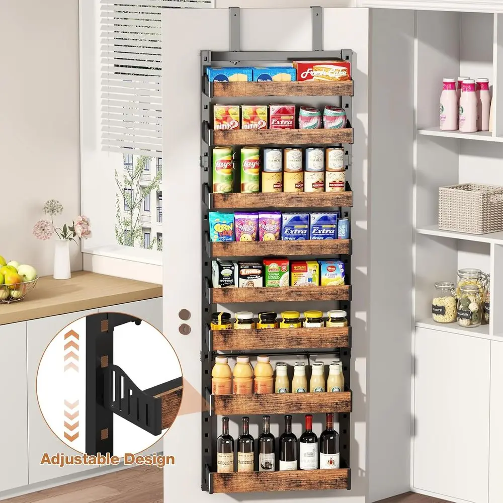 Over-Door Metal Pantry Organizer: 8-Tier Adjustable Shelf Rack for Kitchen & Closet Storage