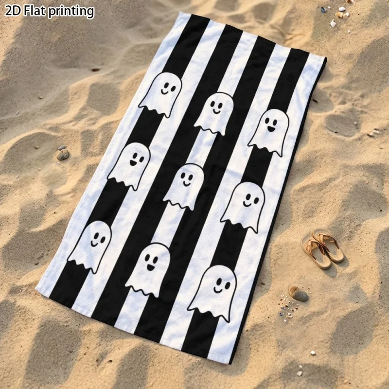 Newest Beach Towel Black White Striped Cartoon Ghost Print Microfiber Beach Towel Portable Absorbent Swimming Bath Towel