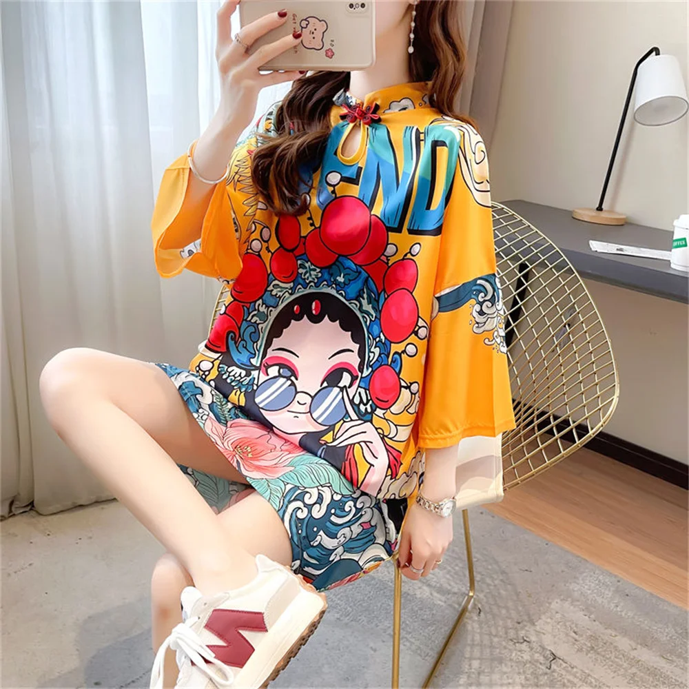 Tide Minority Design Sense Hanfu Improved Cheongsam Short Sleeve Summer Loose Half Sleeve T-shirt Dress Female Womens Dresses