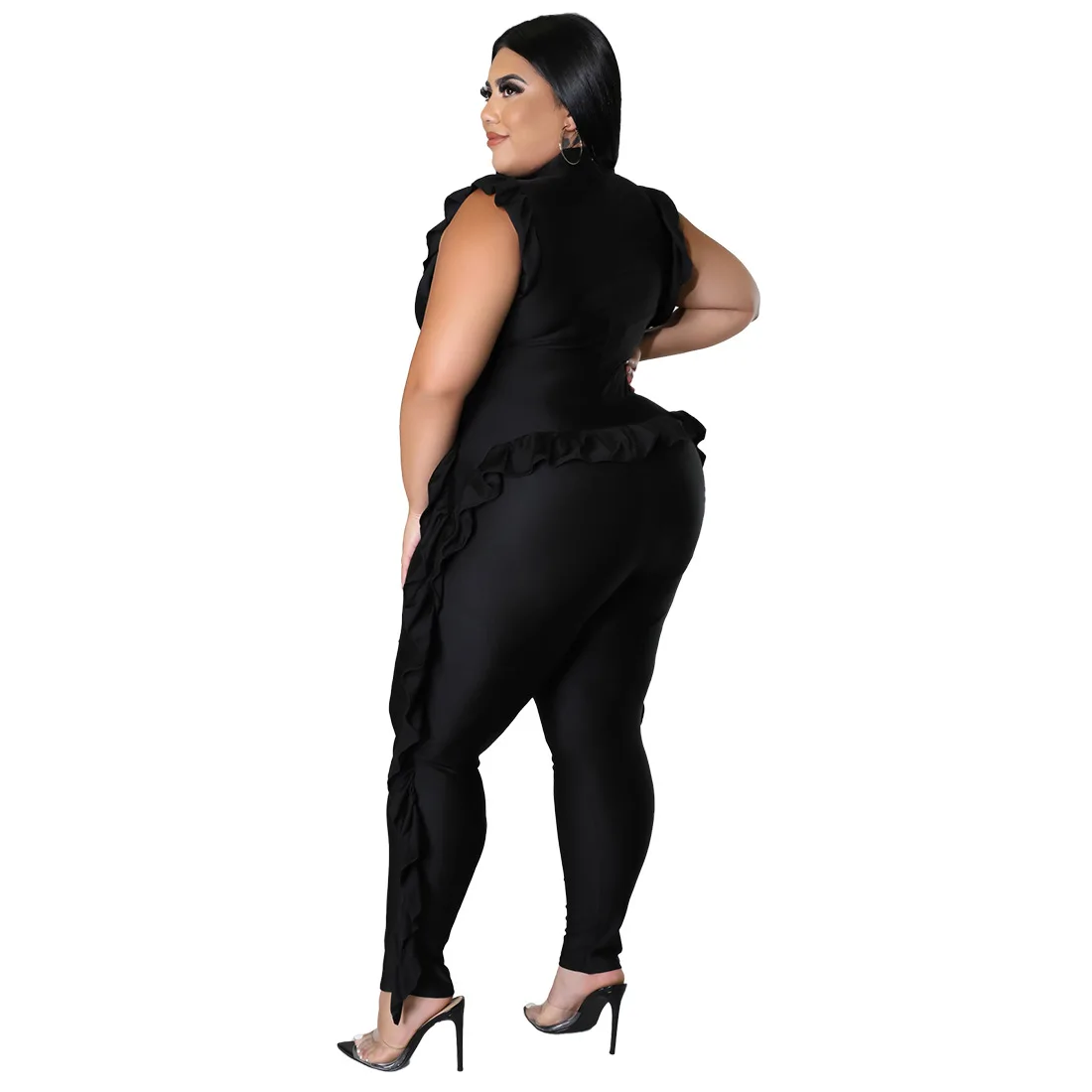 L-4XL African Clothes Women Summer African Women O-neck Sleeveless Orange Black Plus Size Long Jumpsuit  Plus Size Clothing