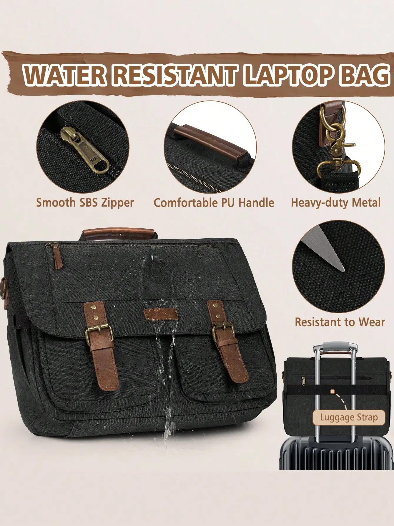 

Large Laptop Messenger Bag For Men, Fits 15.6 To 17.3 Inch Notebook, Water-Resistant Canvas Briefcase Satchel With Multiple Pockets For College, Work & Commute
