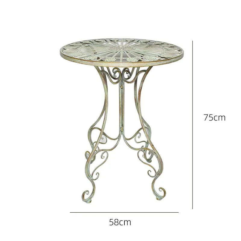 طاولات وكراسي حديقة فرنسية خضراء رعوية عتيقة، شرفة فناء، كرسي من الحديد المطاوع قابل للطي في الهواء الطلق