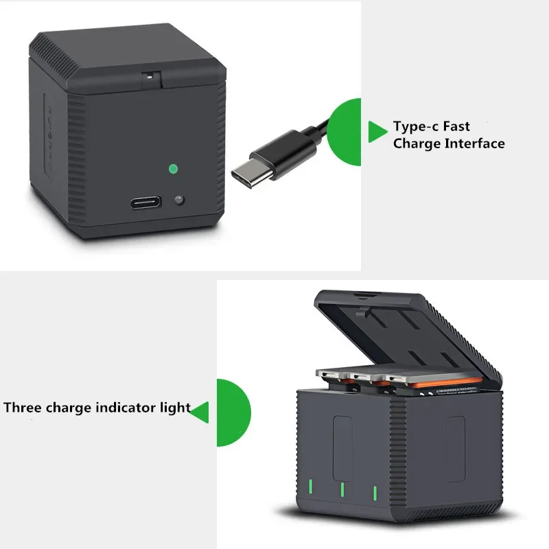 3つの急速充電器,バッテリー充電器,ケース,dji osmoアクション用充電プラグ,スポーツカメラアクセサリー