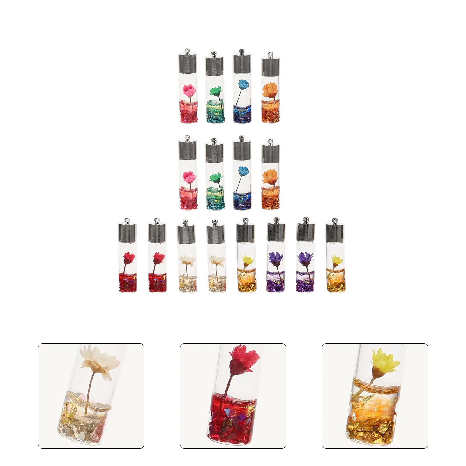 

16Pcs Drift Bottle Resin Pendant Charms Jewelry Making Accessories DIY Crafts Wishing Bottle Design Glass Alloy Dried Flower