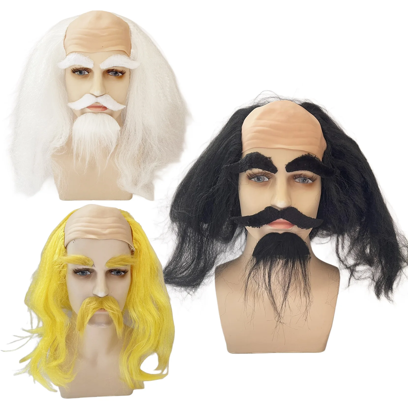 Funny Cosplay Bald Wigs Eyebrows Beards Character Costumes Pirate Costumes Holiday Dances Party Performances Props