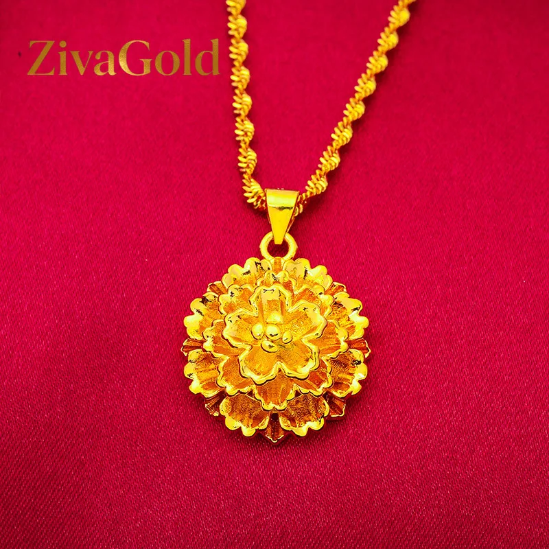 

ZivaGold Подвеска в виде цветка из 24-каратного золота | Золото 999 пробы, дизайн с 3D-лепестками, прозрачные тычинки, элегантный и романтичный, для повседневной носки.