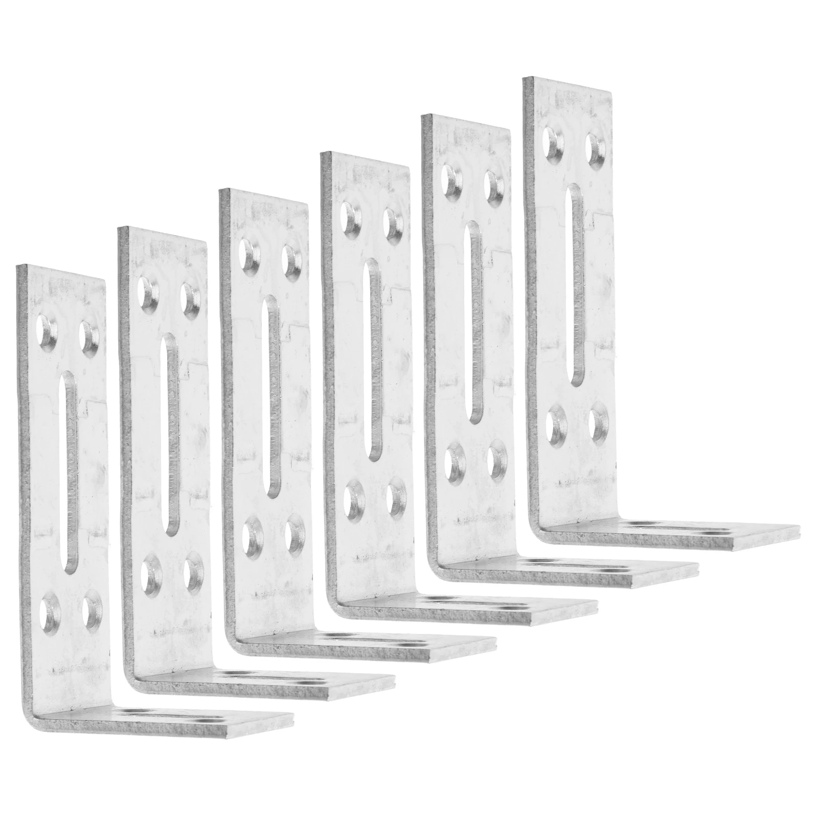 

6 Pcs Stainless Steel Brackets Adjustable Corner Braces L Shape Shelf Support Heavy Duty Silver Slotted Hardware