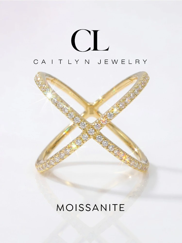 Echter Moissanit-Diamant, modischer, schlichter X-förmiger Ring für Damen, Party, 925er Sterlingsilber, hochwertiger edler Schmuck – Detail 1