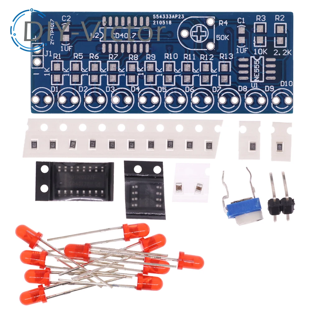 NE555 CD4017 działanie LED światło przepływowe elektroniczny pakiet produkcyjny moduł płyty sterującej kondensator oscylator zegar Siganal zestaw do samodzielnego montażu — zdjęcie 3