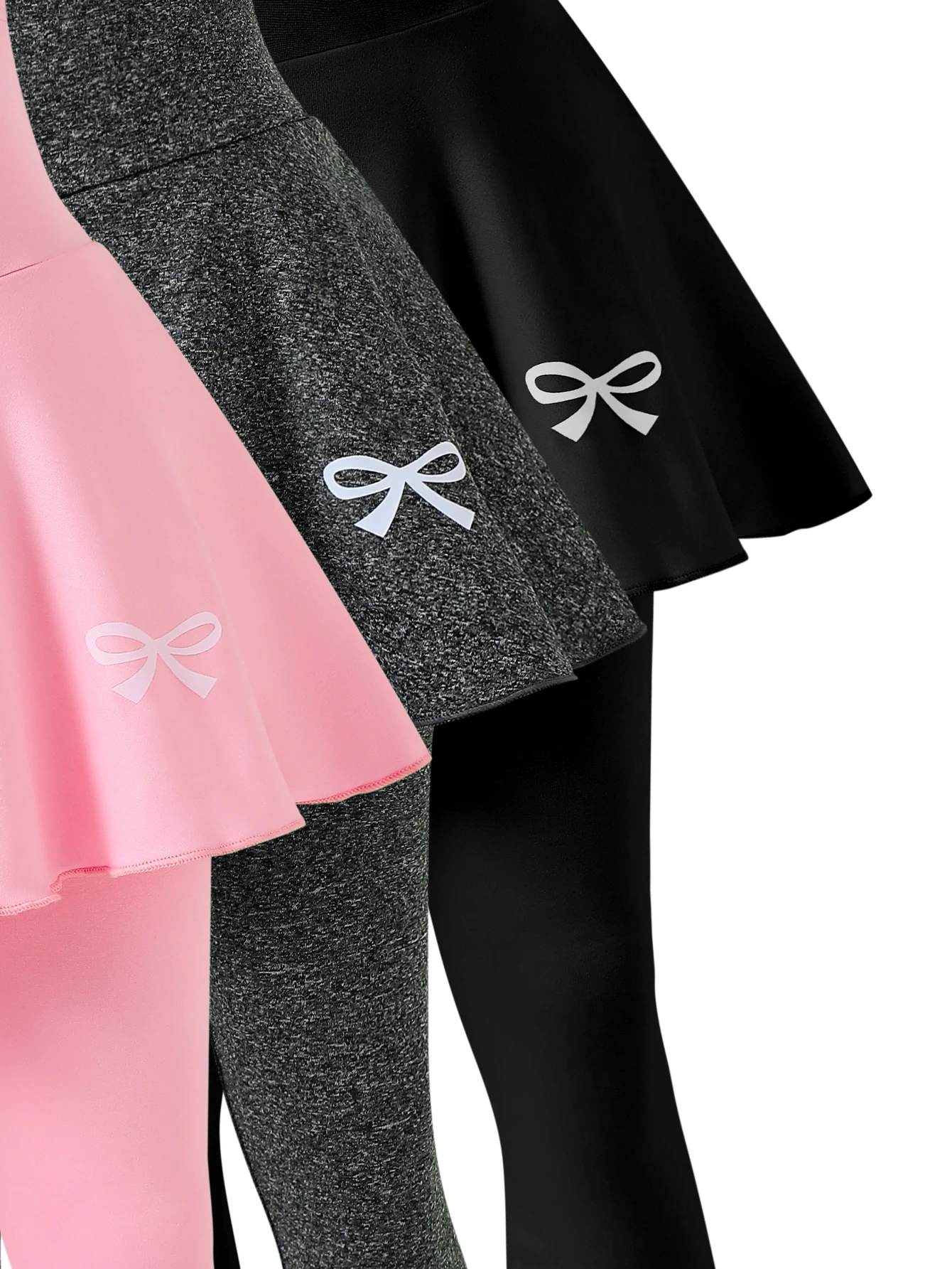 Mädchen, 8-12 Jahre, Herbst-Winter-Mode, Sport-3-teiliges Set, hoch geschnittener, einfarbiger Skort für Laufen, Tennis und Yoga – Detail 4