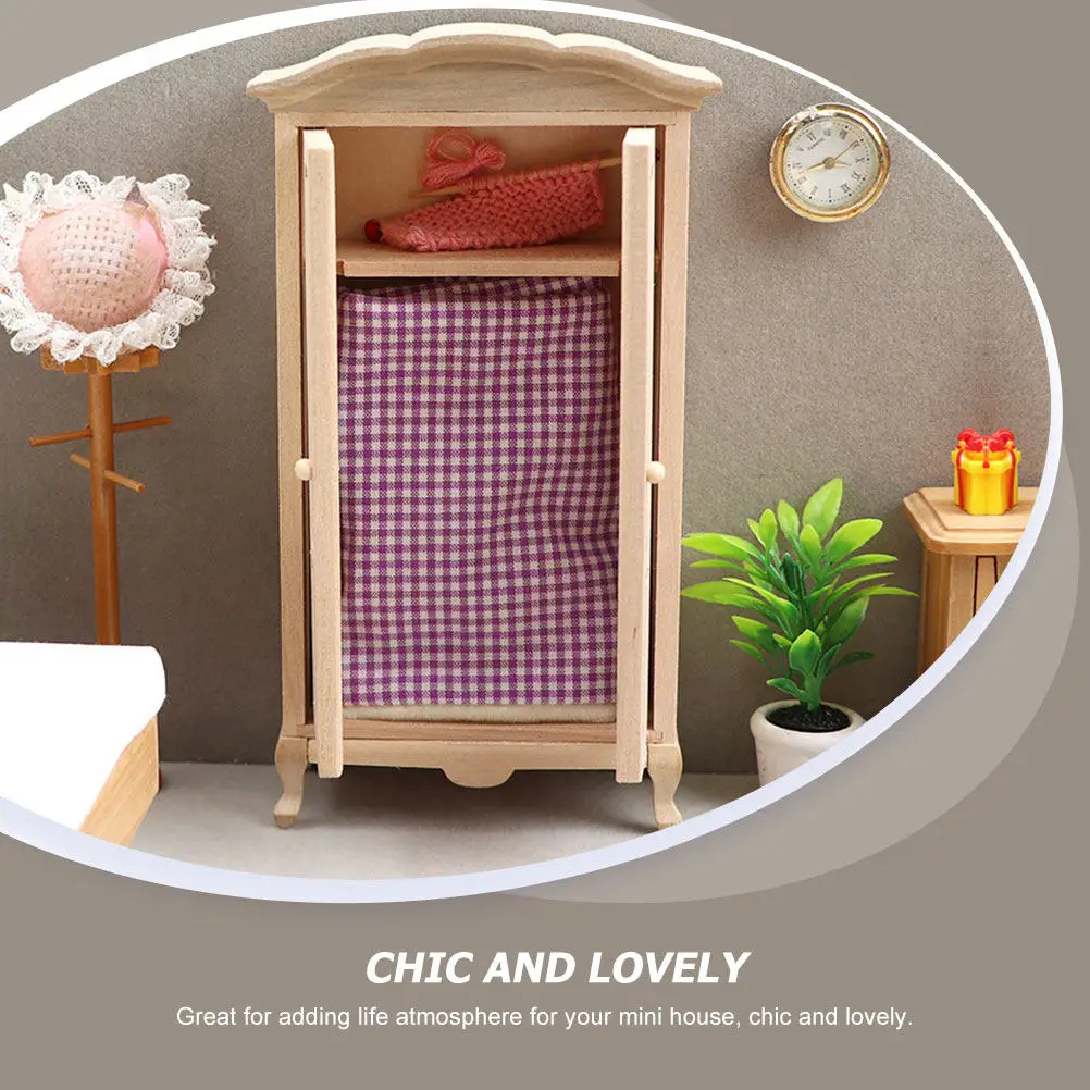 

Miniature Wooden Wardrobe High-Class Wood Tiny Furniture Mini House Decoration Photography Prop Chic Mini House Adornment