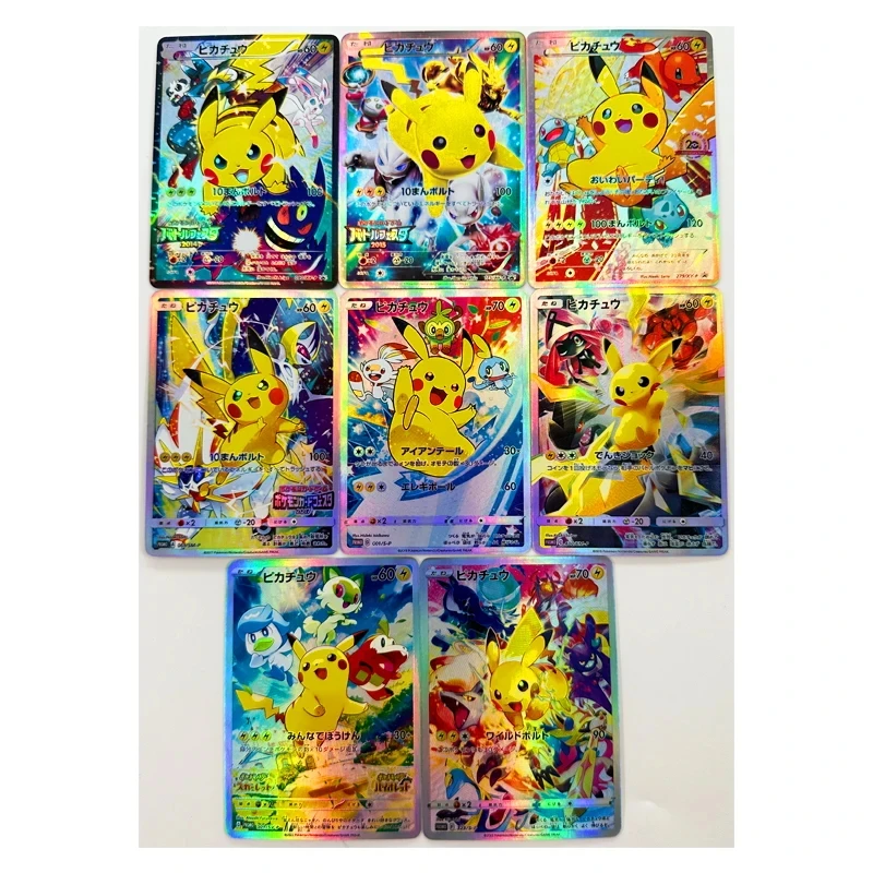 Pokémon Trading Flash Card, Pikachu, Auto-Controle, Coleção Assinatura, Anime Presente dos desenhos animados, Cor, DIY, 8pcs por conjunto