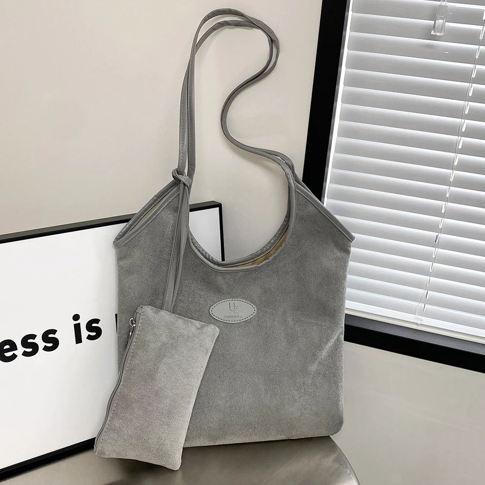 حقيبة يد نسائية من جلد الغزال بإغلاق مغناطيسي حقيبة كتف مترهلة تحت الإبط بلون سادة للسفر في العمل #5