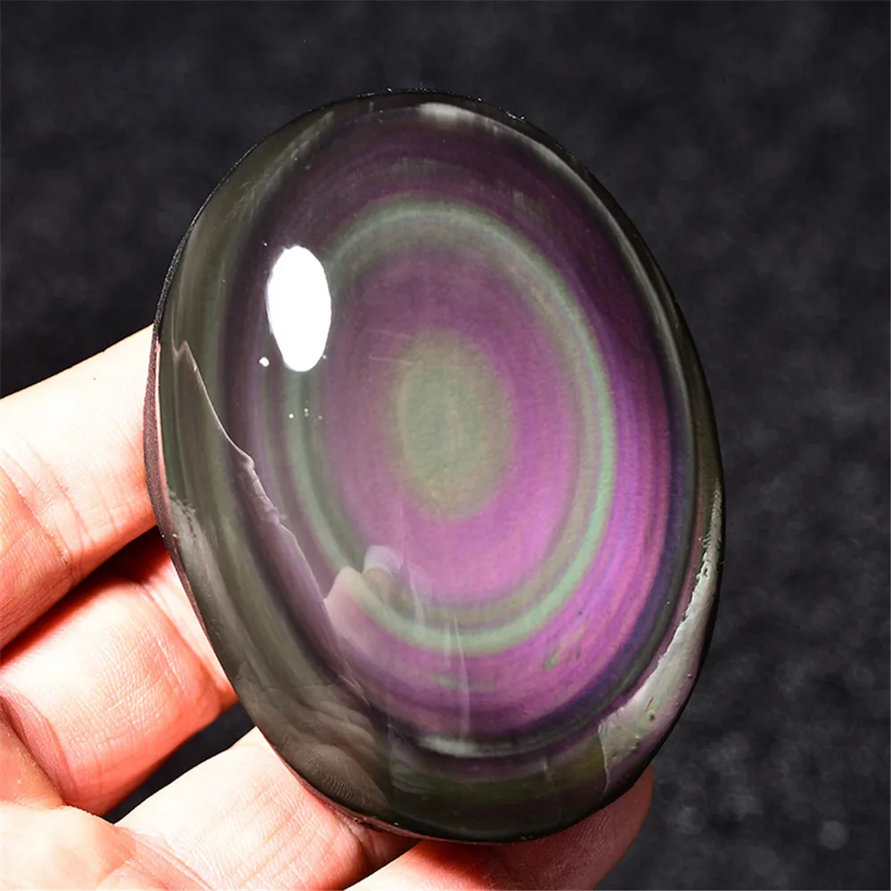 Natural Rainbow Black Obsidian Palmstones Feng Shui Gemstone Healing Energy For Home Decoration Reiki Stones