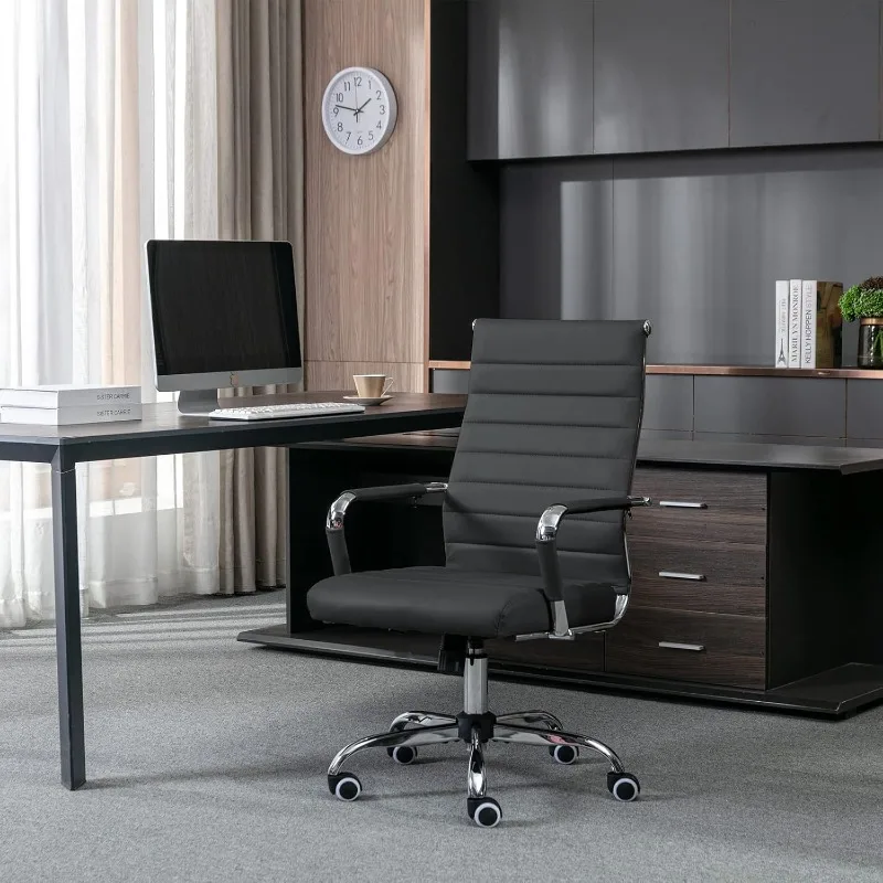 Home Office Chair Ribbed, Modern Leather Conference Room Chairs, Ergonomic Office Desk Chair, High Back Executive Computer Chair