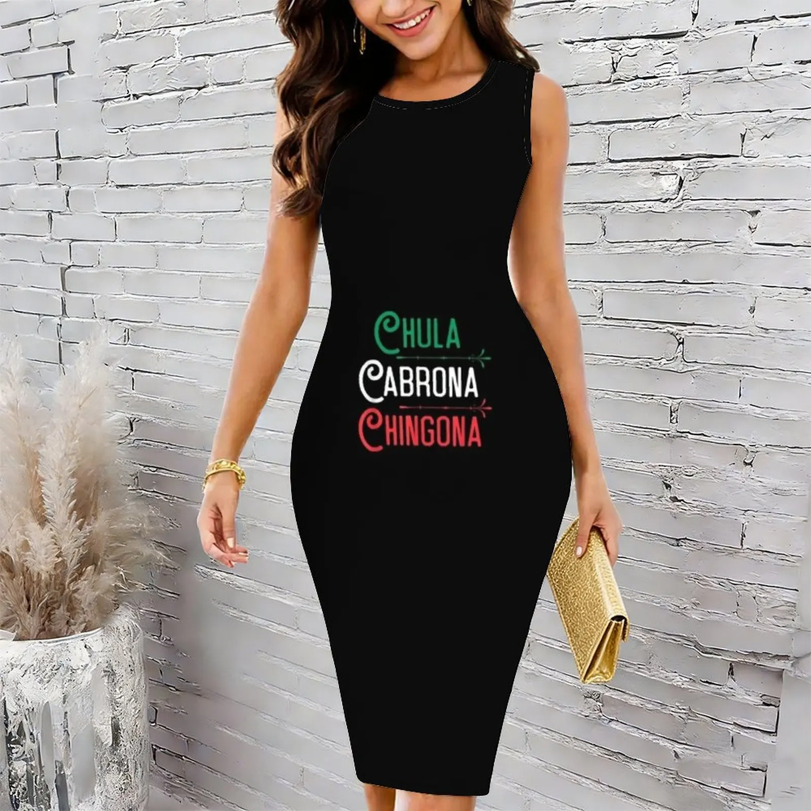 Mexicana Chula Cabrona Chingona Mexican Girl Women's Round Neck Tight Hip Wrap Skirt
