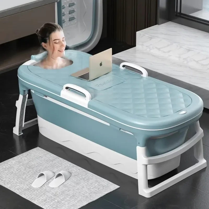 Portable 138X62X52cm Adult Folding Bathtub Large Thickened Freestanding Blue Sauna Bucket Durable Plastic Cover Tools Modern