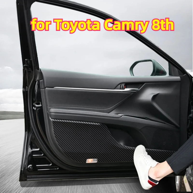 

4Pcs PU Leather Carbon Fiber Sticker Fit for Toyota Camry 8th 2018 2019 2020 2021 2022 2023 Door Anti Kick Cover Protection Mat