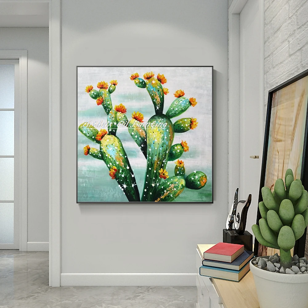 

Arthyx, ручная роспись кактуса, картины маслом на холсте, современное большое настенное искусство, абстрактная картина с цветами для украшения дома в гостиной