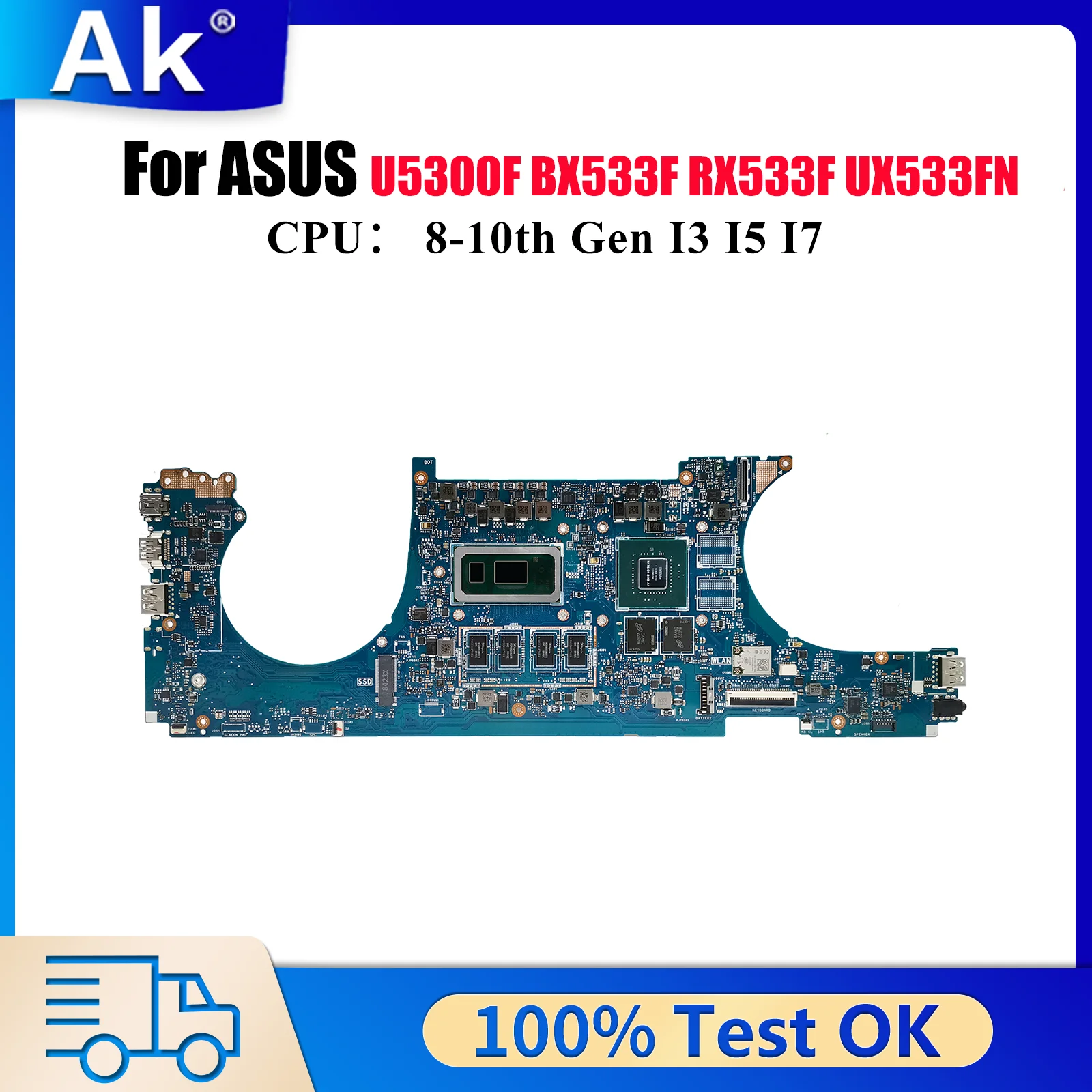 

UX533FN Материнская плата для ноутбука ASUS ZenBook BX533F U5300F UX533FD UX533FN UX533F RX533F Материнская плата для ноутбука с процессором I3 I5 I7 stk