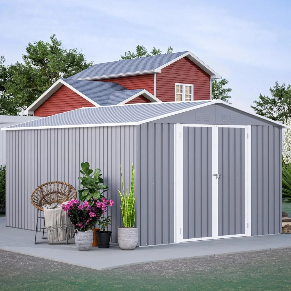 

8'x 12' Storage Sheds with Floor Frame,Large Metal Tool Sheds with Lockable Doors,Outdoor Storage Shed