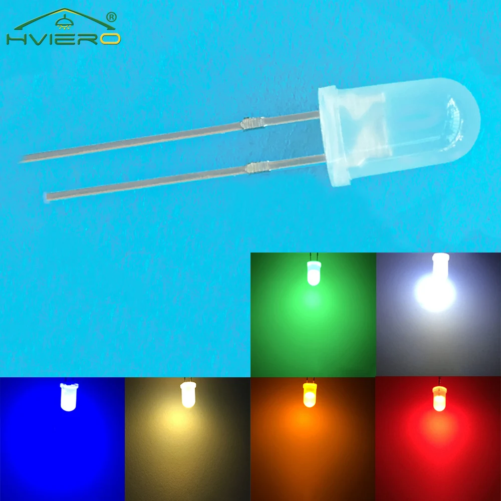 500Pcs 2pin 5mm Round Diffused Lamp Beads Yellow Warm White Emitting Diode LED Bulb For Billboard Decoration Atmosphere Lights