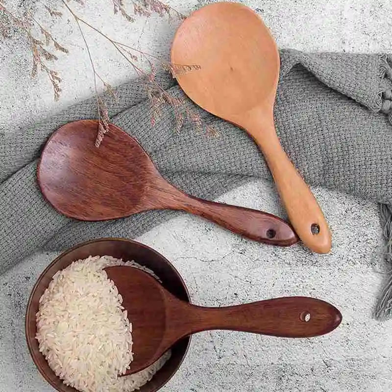 1pc Wood Rice Spoon Rice Paddle Scoop Wooden Kitchen Spoon Big Serving Spoon Kitchen Tableware Wooden Kitchen Utensil Tableware