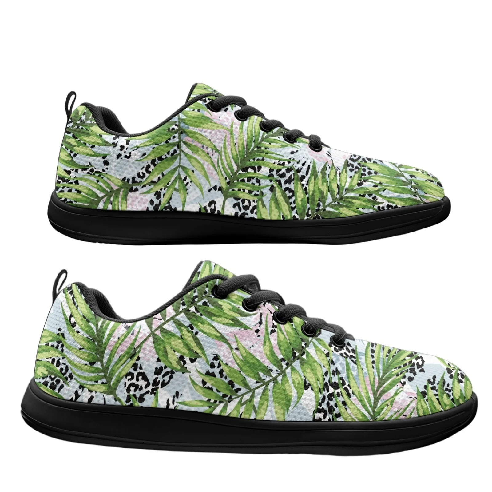 PENSTROLL Tropical Leaves Leopard Breathable Mens Wide Sneakers Barefoot Shoes for Indoor Lightweight Athletic Shoes
