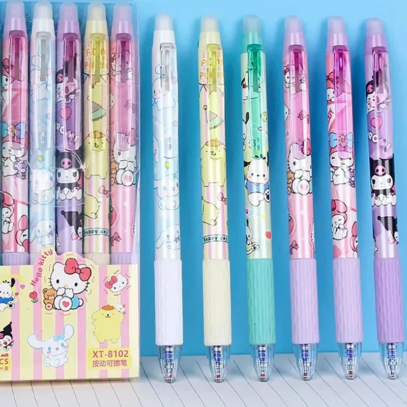 Sanrio 24pcs Erasable Gel Pen Cinnamonroll Kuromi Melody 0.5 Blue Student Writing Quick-drying And Easy-to-erase Cute Stationery