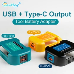 Waitley Adapter with dual output interface for Makita Battery Dewalt / Bosch 18V /20V batteries convert to power bank