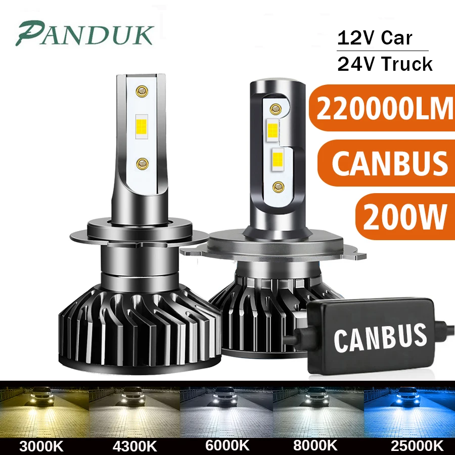 Panduk H7 H4 LED 220000LM 200W Canbus Headlight H1 H8 H9 H11 9005 9006 Hb3 Hb4 Led Bulb Lamp for Car 12V 24V Truck 4300K 6000K