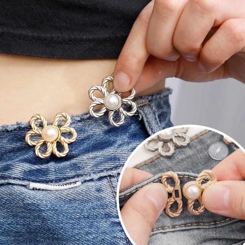 1-6 paia di metallo scavato fiore floreale fibbia in vita moda Jeans semplici pulsante in vita regolabile semplice chiusura in vita circonferenza