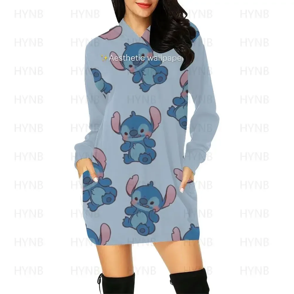 

Disney Elegant Dresses for Women Sweater Dress Mini Hoodie Woman Clothes Long Sleeves Women's Party 2022 Kawaii Y2k Stitch Prom